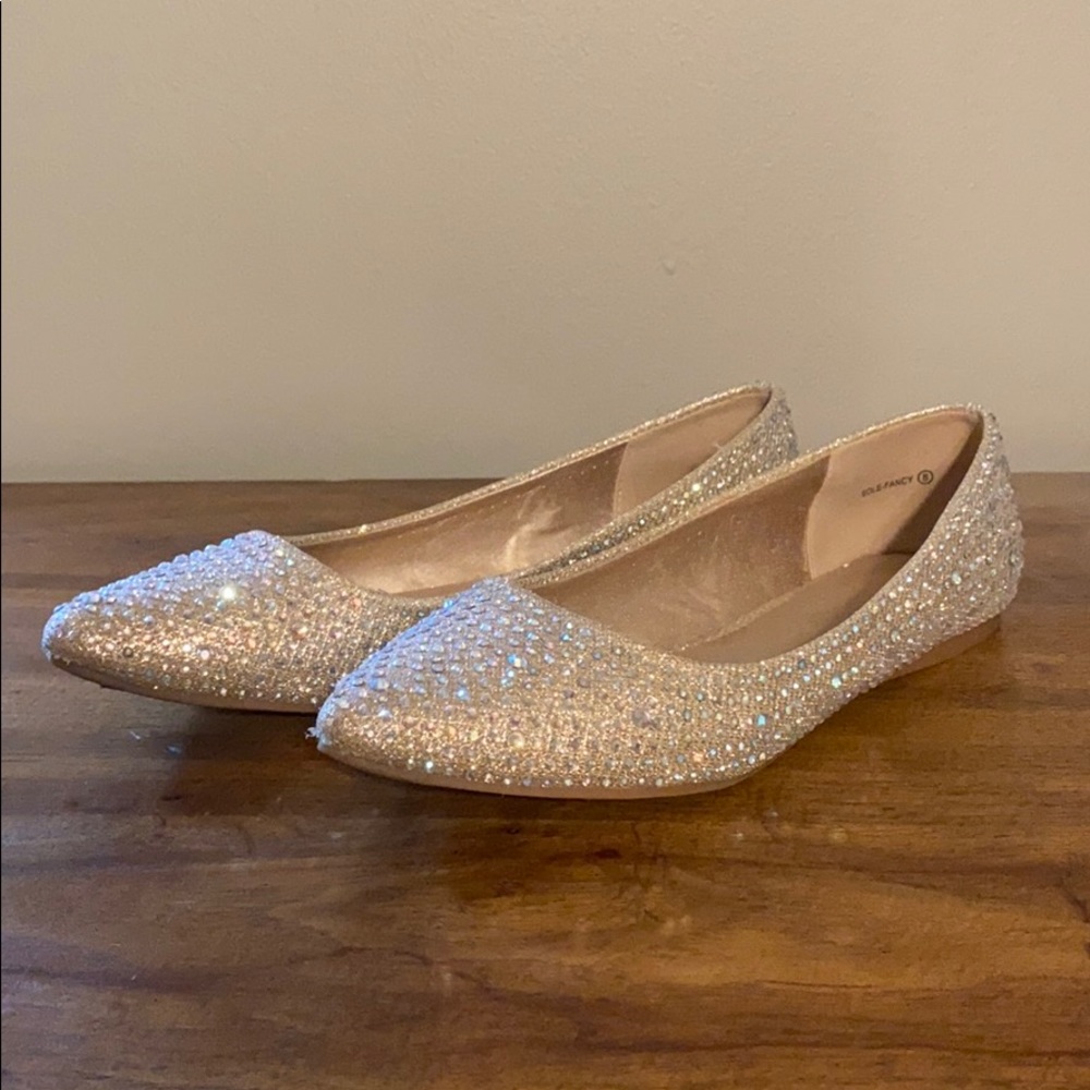 Rhinestone champagne flats